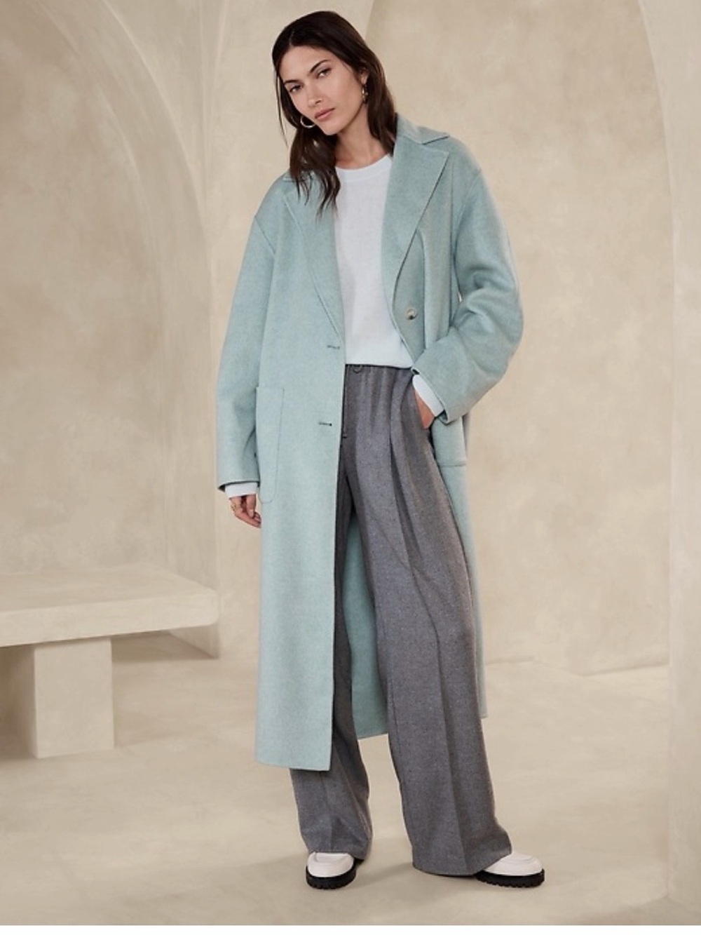 Banana Republic Light Blue Oversized Top Coat small. Color: Sea glass blue/grey